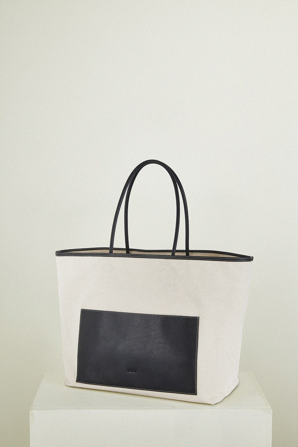 Leather Strap Canvas Bag - Black